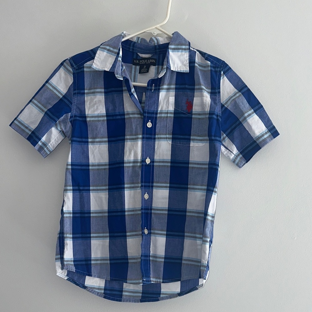 U.S. Polo Assn. Blue and White Plaid Kids Polo